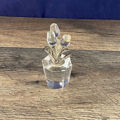 Small Clear Glass Crystal Three Rose Bouquet 1.25''Dia x 2.5''High