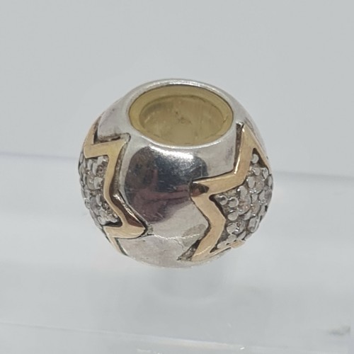 Lovelinks 14ct Gold And Silver Bright Star CZ Charm Bead 925 Stirling Silver - Picture 3 of 5