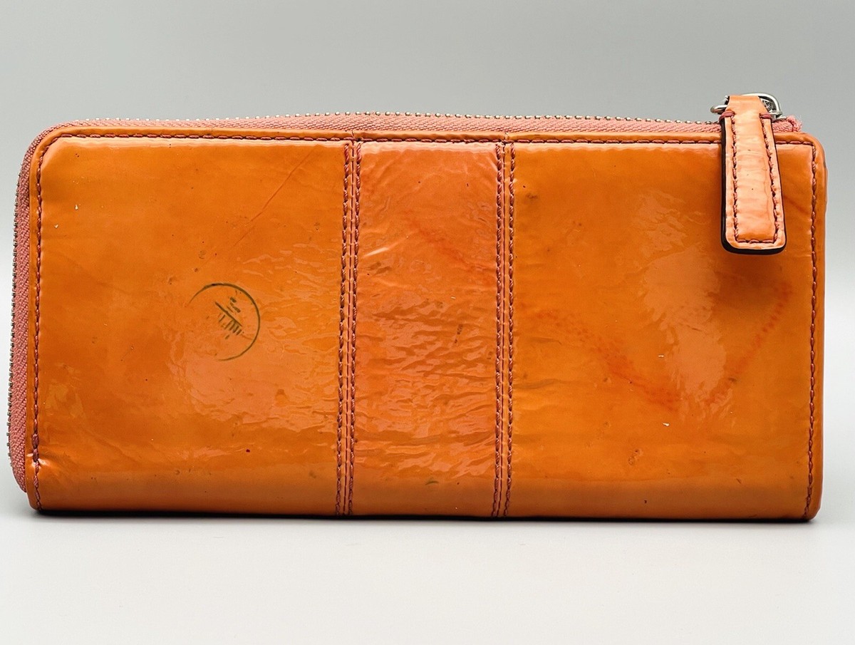 COACH Julia Patent Leather Wallet Clutch Zip Around Orange | eBay