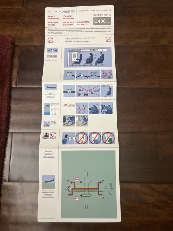 CROATIA AIRLINES Q400 Dash 8  Safety Instruction Card