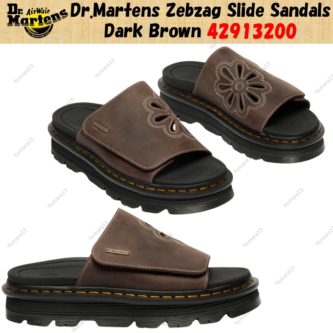 Dr.Martens Zebzag Slide Sandals Dark Brown 42913200 | eBay
