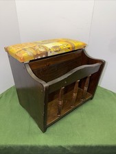 Vintage Magazine Rack With Cushioned ￼Stool. 16” X 13.25” X 13.5” Some Scratches