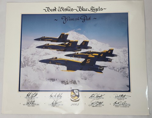 US Navy Blue Angels 2001 Fly Over Mt. McKinley, AK Copy Signed Print 20"X16"