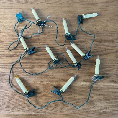 Vintage Candle Clip On Christmas Lights Green Wire 100'' FOR REPAIR
