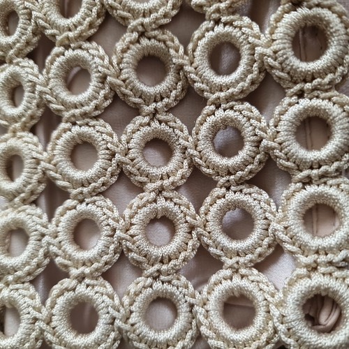 50s Vtg Cream Beige LUA Crochet Circle Loop Lace Evening Bag zip Close Handbag - Picture 11 of 12