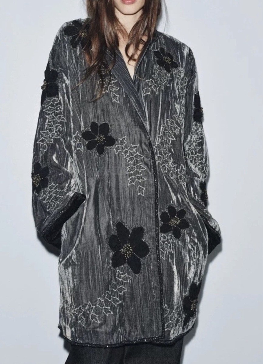 ZARA ZW Collection Limited Edition Embroidered Velvet Kimono