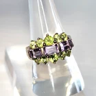 Vintage Amethyst & Peridot Multi-Gemstone Ring, Silver 925, Size 8.75, 6.54g
