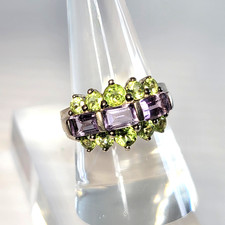 Vintage Amethyst  Peridot Multi-Gemstone Ring, Silver 925, Size 8.75, 6.54g