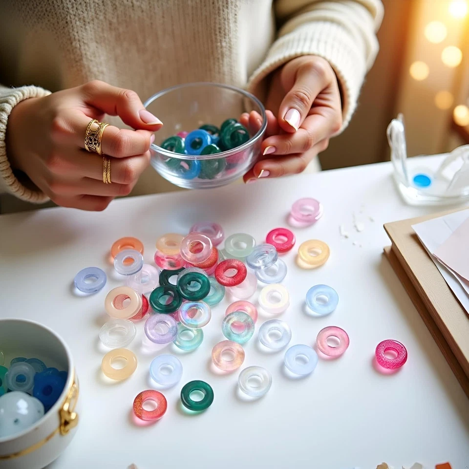 100 Pcs 11Mm Glass Donut Beads, Charms Glitter round Bead Colorful Crystal Beads - Image 3 of 4