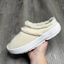 OOFOS OOcoozie Mule Sherpa Women’s 10 Cream Beige Fuzzy Recovery Slippers Shoes