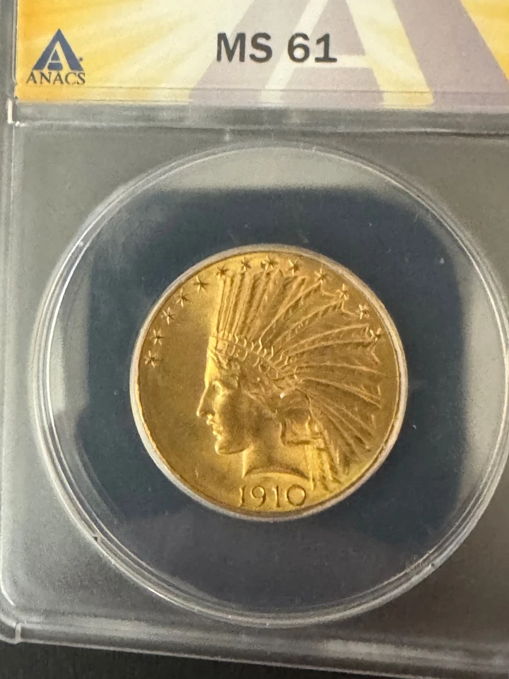 1910 D 10.00  ANACS MS 61  INDIAN HEAD Ten Dollar Liberty Gold Piece Brilliant - Image 2 of 4