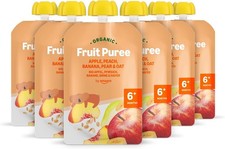 by Amazon Organic Apple, Peach, Banana, Pear & Oat Pouch - 6 x 90g - Previously