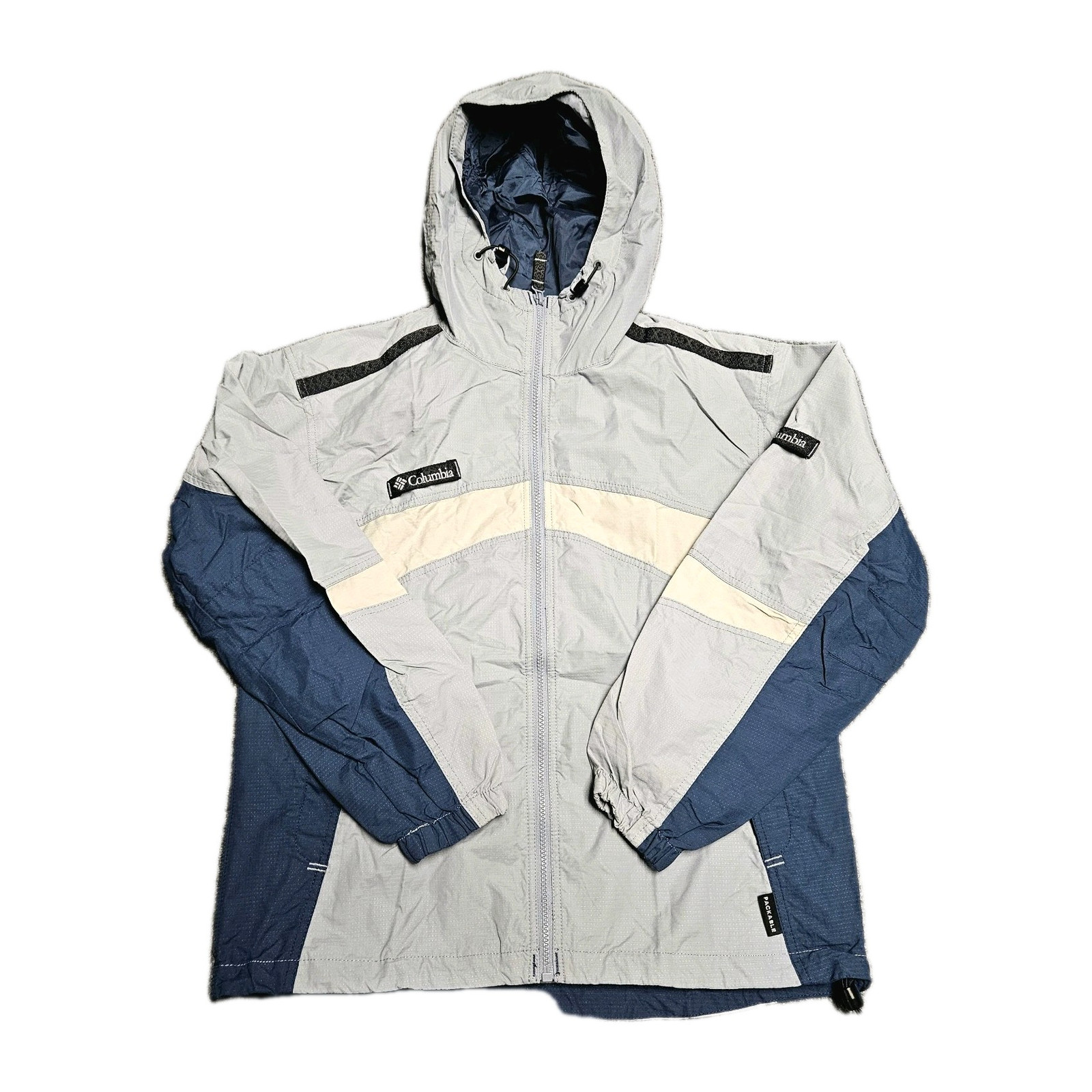 VINTAGE Columbia Jacket Womens Medium Blue Full Zip Hooded Windbreaker Packable
