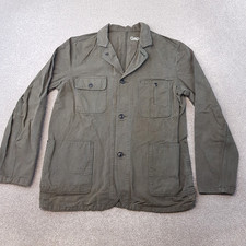 Gap Mens Jacket Large Grey Green Denim Blazer Chore Worker Utility 3 Button