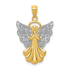 14k and White Rhodium Filigree Angel Pendant D3721