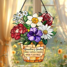 Custom Family Acrylic Suncatcher, Personalized Birth Flower Mother s Day Family