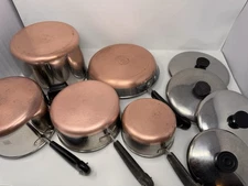 Vintage Revere Ware Copper Bottom 9 Pc Cookware Lot Skillets Pots with Lids USA