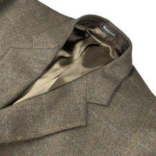 Stafford Men's Wool/Cashmere 3-Button Blazer Brown/Green/Blue Plaid 44R