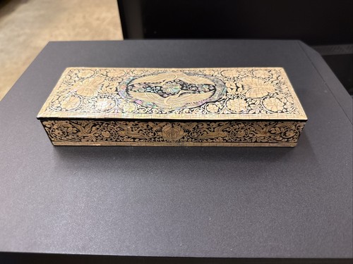 Mother-of-Pearl Lacquerware Pencil Case 22cm Handmade Used
