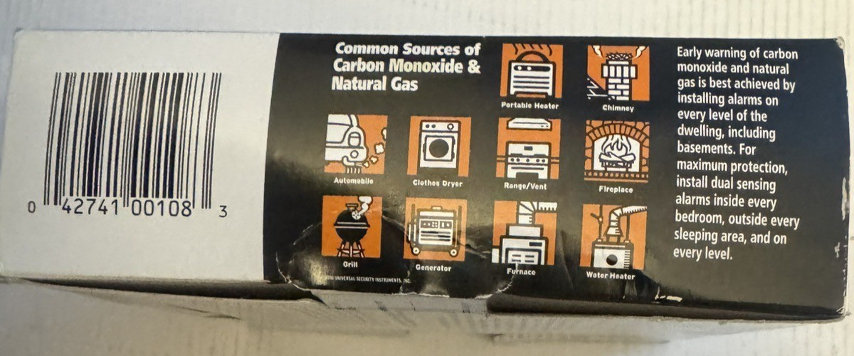 USI Electric Carbon Monoxide / Natural Gas Detector Alarm MCN108 Hardwired New