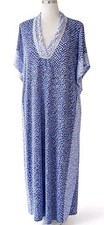 Oscar de la Renta Pink Label Blue White Caftan Maxi Dress S Resort