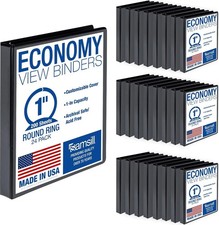 1 Inch 3 Ring Binders Made in USA Economy Round Ring Clear View Cover 200 Sheet