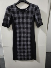 Margaret Oleary Dress Womens S BLK Sweater Short Sleeve 100% Wool Checker Plaid