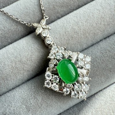 925 Sterling Silver Necklace 8x6mm Natural Emerald Zircon Birthstone Flower Gift
