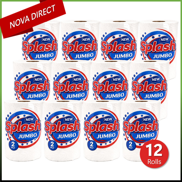 Splash Jumbo 2ply Kitchen Roll, Multipurpose White Towel Paper 12 Rolls