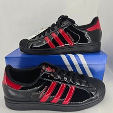 Adidas Superstar II Negro Rojo Charol Puntera Concha Tenis KJ3262 Hombres 12