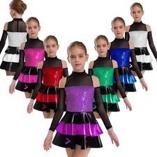 Girls Dress Competition Leotard Modern Dancewear Mock Neck Show Salsa Rave Jazz