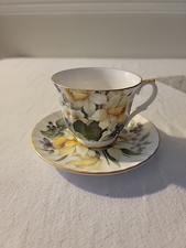 Crown Victorian Staffordshire England Fine Bone China Cup/Saucer Floral Design