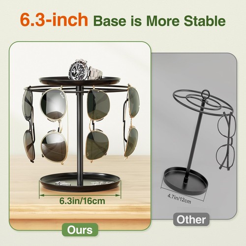 Rotatable Sunglass Holder Organizer, Sunglass Stand with 2 Storage Trays, Eye... - Foto 5 di 7