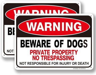 2 PACK- Beware of Dog Warning Sign Heavy Duty Aluminum Outdoor UV Metal 10'' x 7''
