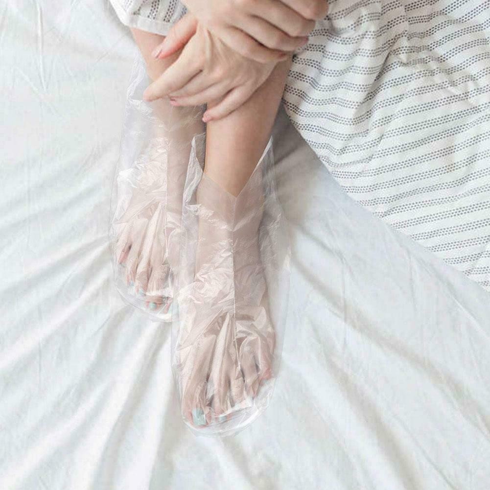 100pcs Disposable Plastic Foot Covers Bags Clear Booties Paraffin Bath X6Z1