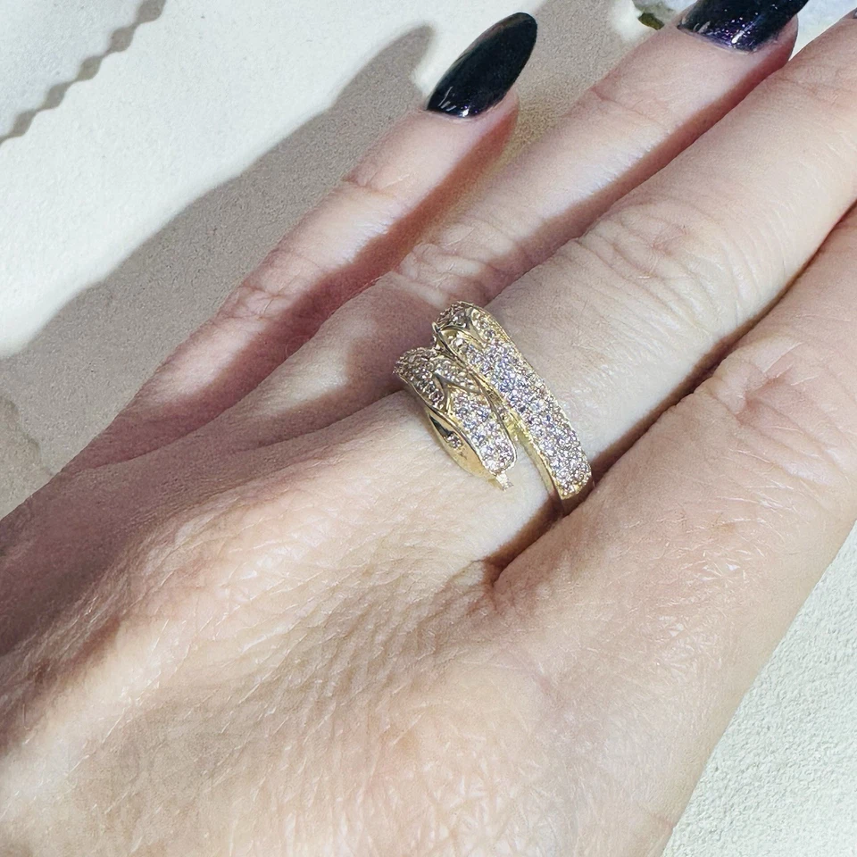 Anillo estilo envolvente doble serpiente oro amarillo macizo 10K talla 5,75 Foto 4 de 4