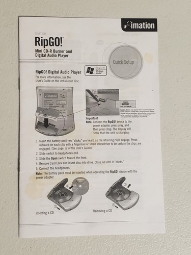 imation RipGO! Mini Masterizzatore CD-R Lettore MP3 e WMA RARO - Foto 10 di 12