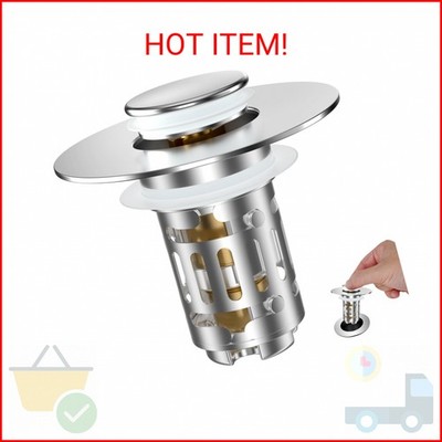 Hibbent Universal Bathroom Sink Drain Strainer, Upgraded 3 in 1 Pop Up Stopper w
