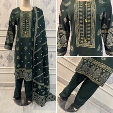 Pakistani Dark Green Printed Straight Shirt 3-PCS Lawn Suit ,L