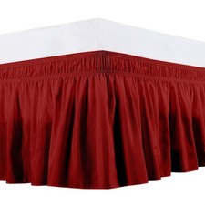 3 Side Solid Burgundy Wrap Around Ruffle Bed Skirt, 640 TC Cotton, Up to 27"