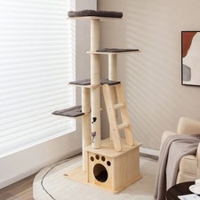 Image of Beige Wooden Cat Tree Tower 170cm Multi Level Cat Activity Centre
