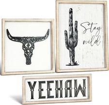 Putuo Rustic 3-Piece Western Wall Decor, Boho Bedroom Decor, Farmhouse Wall Art