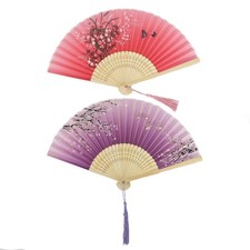 Bestage 2 Pieces Handheld Fans,Silk Folding 2 PCS, Chinese Color Flower2