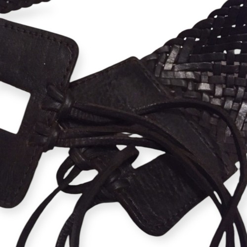 Y2K Bohemian Wide Leather Woven Hip Belt W/ Fringe, Black, Handmade in NYC, NEW - Picture 4 of 4