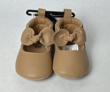 Carter's Child Of Mine Crib Shoes Baby Size 0-3 Months Brown Bow Shoes