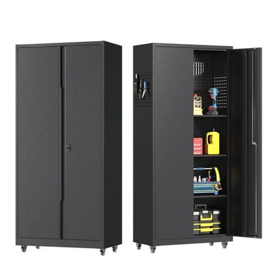 Metal Storage Cabinet w/ Adjustable Shelves Rolling Tool Cabinet for Home Garage