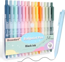 14pcs Pastel Ballpoint Pens,Medium 1.0Mm Black Ink,Retractable for Smooth Writin
