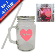 Personalised Colour Printed Mason Jar with Name in Heart Design