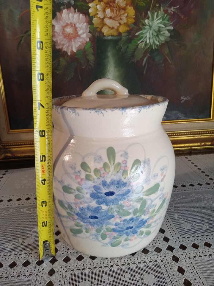 Vintage East Texas Pottery Marshall,TX Blue Spongeware and Flowers