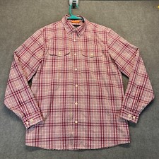 Orvis Trout Bum Shirt Men's Medium Long Sleeve Button Red Plaid Roll Tab Sleeve
